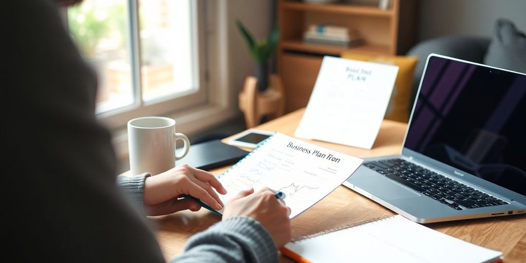 Person brainstorming by a desk with a laptop.