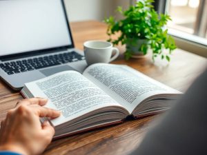 Antreprenor studiază materiale educaționale esențiale
